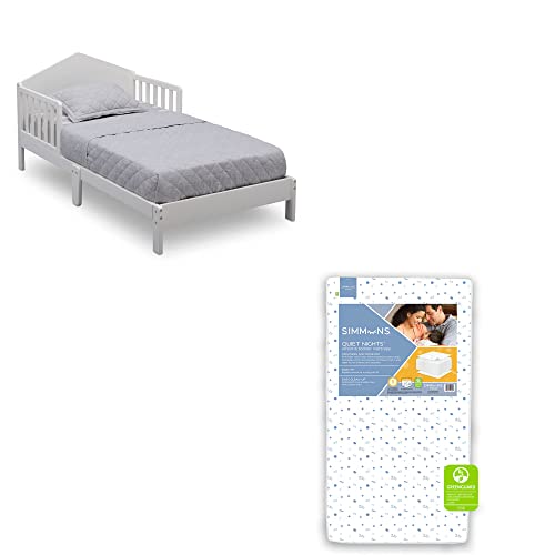 Delta Children Homestead Toddler Bed - Greenguard Gold Certified, Bianca White + Simmons Kids Quiet Nights Dual Sided Crib and Toddler Mattress (Bundle)