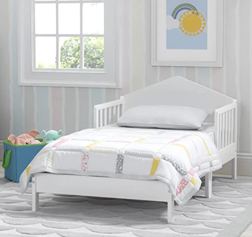 Delta Children Homestead Toddler Bed - Greenguard Gold Certified, Bianca White + Simmons Kids Quiet Nights Dual Sided Crib and Toddler Mattress (Bundle)