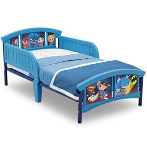 delta children plastic toddler bed, dc super friends | batman | superman | cyborg | the flash | aquaman