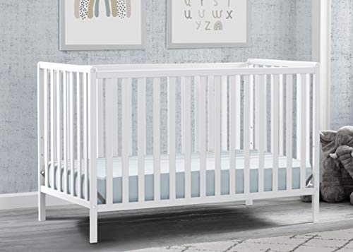 Delta Children Heartland 4-in-1 Convertible Crib Infant Changing Table with Pad + Serta Perfect Start Crib Mattress, Bianca White