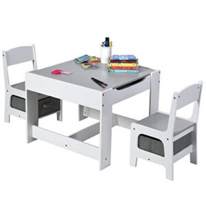 costzon kids table and chair set, 3 in 1 wooden activity table with storage drawer, detachable tabletop for children drawing reading art craft, playroom, nursery, toddler table and chair set, gray