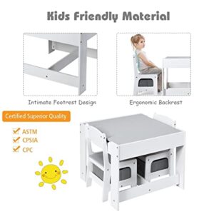 Costzon Kids Table and Chair Set, 3 in 1 Wooden Activity Table with Storage Drawer, Detachable Tabletop for Children Drawing Reading Art Craft, Playroom, Nursery, Toddler Table and Chair Set, Gray