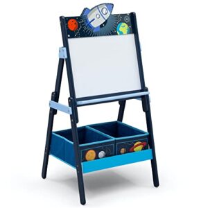 delta children space adventures wooden activity easel with storage – ideal for arts & crafts, drawing, homeschooling and more – greenguard gold certified, blue