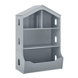 delta children playhouse bookcase with toy storage, greenguard gold certified, grey