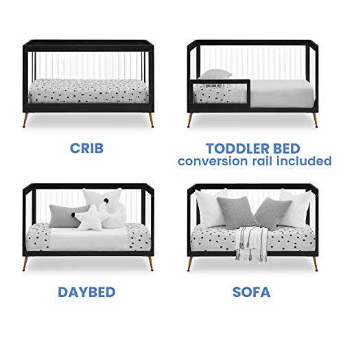 Delta Children Sloane Crib 7-Piece Baby Nursery Furniture Set–Includes: Convertible Crib, Dresser, Changing Top, Crib Mattress, Fitted Sheets, Toddler Guardrail & Changing Pad, Black w/Melted Bronze