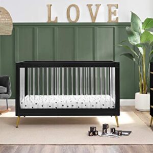 Delta Children Sloane Crib 7-Piece Baby Nursery Furniture Set–Includes: Convertible Crib, Dresser, Changing Top, Crib Mattress, Fitted Sheets, Toddler Guardrail & Changing Pad, Black w/Melted Bronze