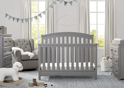 Delta Children Emerson Crib 7-Piece Baby Nursery Furniture Set–Includes: Convertible Crib, Glider, Dresser, Changing Top, Crib Mattress, Sheets, & Changing Pad, Grey