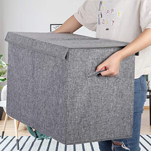 popoly Large Toy Box Chest with Lid, Collapsible Sturdy Toy Storage Organizer Boxes Bins Baskets for Kids, Boys, Girls, Nursery, Playroom, 25"x13" x16" (Linen Gray)