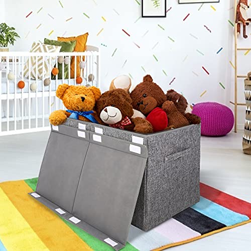 popoly Large Toy Box Chest with Lid, Collapsible Sturdy Toy Storage Organizer Boxes Bins Baskets for Kids, Boys, Girls, Nursery, Playroom, 25"x13" x16" (Linen Gray)