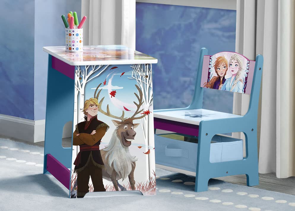 Disney Frozen Kids Wood Art Desk and Chair Set with Dry Erase Top and Reusable Vinyl Cling Stickers by Delta Children - Greenguard Gold Certified