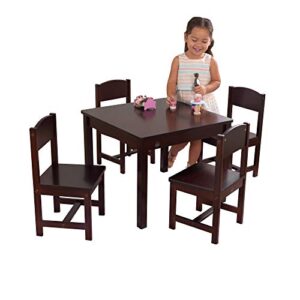 kidkraft wooden farmhouse table & 4 chairs set, children’s furniture for arts and activity, espresso, gift for ages 3-8 23.6 x 23.6 x 19 inches