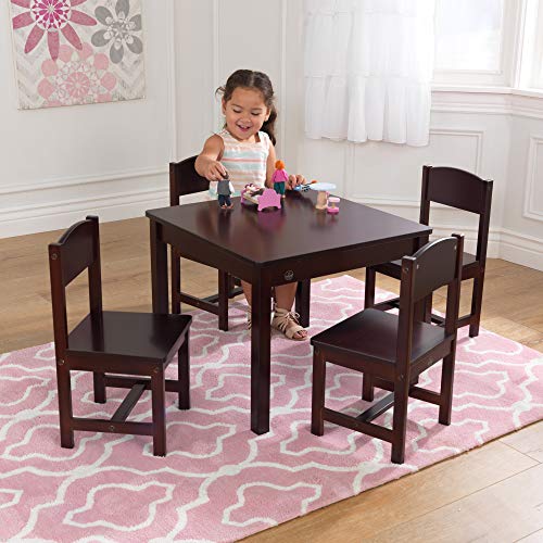 KidKraft Wooden Farmhouse Table & 4 Chairs Set, Children's Furniture for Arts and Activity, Espresso, Gift for Ages 3-8 23.6 x 23.6 x 19 inches