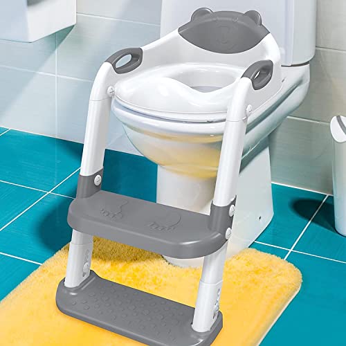 711TEK Potty Training Seat with Step Stool Ladder, Potty Training Toilet for Kids Boys Girls Toddlers-Comfortable Safe Potty Seat with Anti-Slip Pads Ladder (Grey)