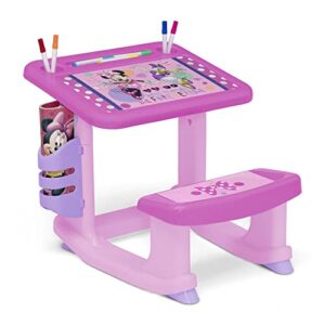 disney minnie mouse draw and play desk by delta children – includes 10 markers and coloring book, pink
