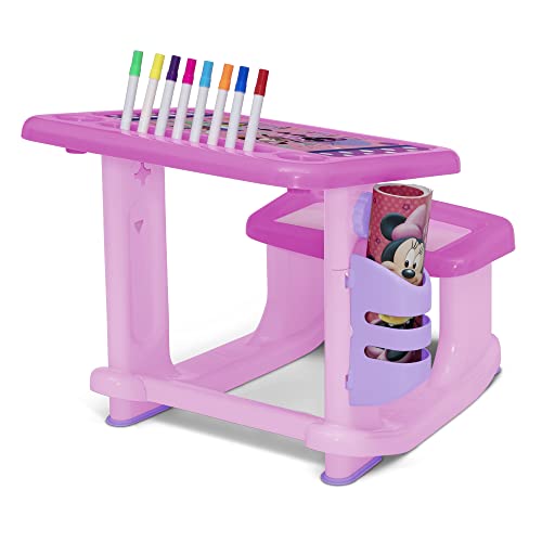 Disney Minnie Mouse Draw and Play Desk by Delta Children – Includes 10 Markers and Coloring Book, Pink