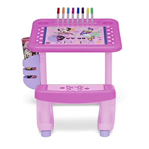 Disney Minnie Mouse Draw and Play Desk by Delta Children – Includes 10 Markers and Coloring Book, Pink