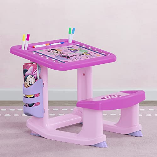 Disney Minnie Mouse Draw and Play Desk by Delta Children – Includes 10 Markers and Coloring Book, Pink