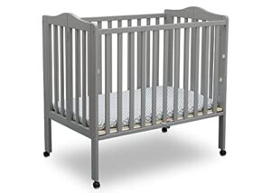 delta children folding portable mini baby crib with 1.5-inch mattress – greenguard gold certified, grey