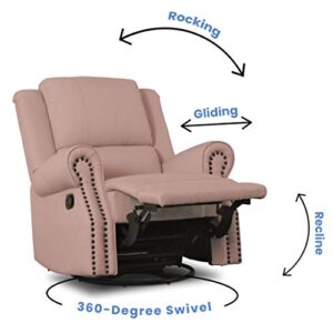 Delta Children Dylan Nursery Recliner Glider Swivel Chair, Blush