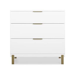 delta children hendrix 3 drawer dresser, bianca white/bronze