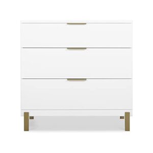 Delta Children Hendrix 3 Drawer Dresser, Bianca White/Bronze