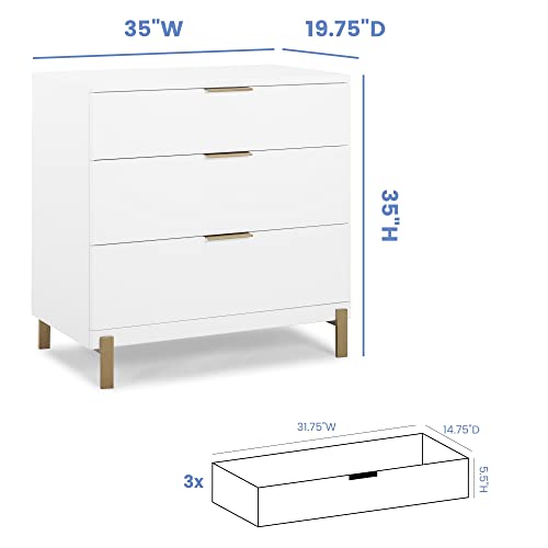 Delta Children Hendrix 3 Drawer Dresser, Bianca White/Bronze