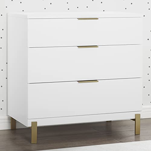 Delta Children Hendrix 3 Drawer Dresser, Bianca White/Bronze