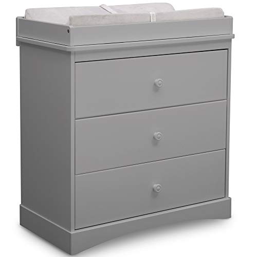 Delta Children Sutton 3 Drawer Dresser with Changing Top, Greenguard Gold Certified, Grey