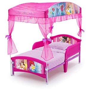 Delta Children Canopy Toddler Bed, Disney Princess + Delta Children Twinkle Galaxy Dual Sided Recycled Fiber Core Toddler Mattress (Bundle)