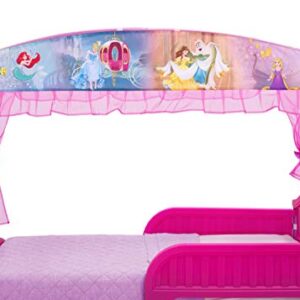 Delta Children Canopy Toddler Bed, Disney Princess + Delta Children Twinkle Galaxy Dual Sided Recycled Fiber Core Toddler Mattress (Bundle)