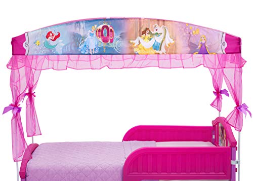 Delta Children Canopy Toddler Bed, Disney Princess + Delta Children Twinkle Galaxy Dual Sided Recycled Fiber Core Toddler Mattress (Bundle)