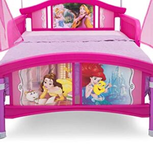 Delta Children Canopy Toddler Bed, Disney Princess + Delta Children Twinkle Galaxy Dual Sided Recycled Fiber Core Toddler Mattress (Bundle)