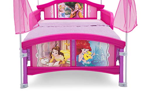 Delta Children Canopy Toddler Bed, Disney Princess + Delta Children Twinkle Galaxy Dual Sided Recycled Fiber Core Toddler Mattress (Bundle)