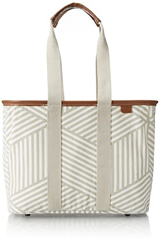 CleverMade Canvas Tote Bag - Reusable Collapsible Basket, Durable Heavy Duty LUXE Grocery Shopping Bag, Geometric Taupe , 20L