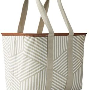 CleverMade Canvas Tote Bag - Reusable Collapsible Basket, Durable Heavy Duty LUXE Grocery Shopping Bag, Geometric Taupe , 20L