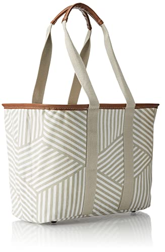 CleverMade Canvas Tote Bag - Reusable Collapsible Basket, Durable Heavy Duty LUXE Grocery Shopping Bag, Geometric Taupe , 20L