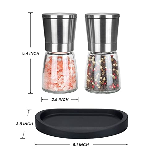 VEVOK CHEF Salt and Pepper Grinder Set Adjustable Coarseness Ceramic Pepper Mill Salt Crusher with Silicone Tray Salt and Pepper Shaker Spice Grinder Kitchen Chef Gift