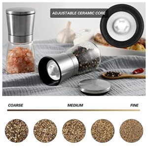 VEVOK CHEF Salt and Pepper Grinder Set Adjustable Coarseness Ceramic Pepper Mill Salt Crusher with Silicone Tray Salt and Pepper Shaker Spice Grinder Kitchen Chef Gift