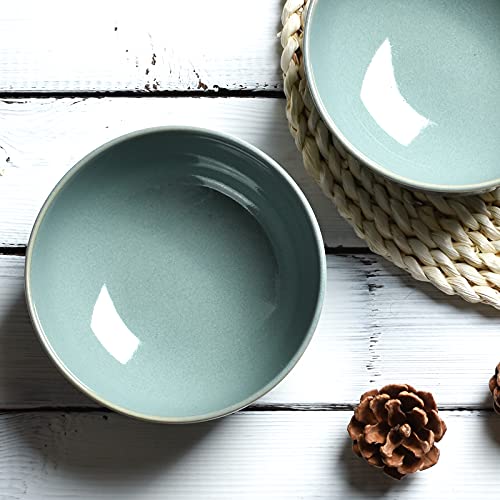 Bosmarlin Ceramic Soup Bowl Set of 4, 24 Oz, Cereal Bowl for Oatmeal, Dishwasher and Microwave Safe (5.75 Inches, Sage Green)