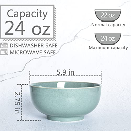 Bosmarlin Ceramic Soup Bowl Set of 4, 24 Oz, Cereal Bowl for Oatmeal, Dishwasher and Microwave Safe (5.75 Inches, Sage Green)