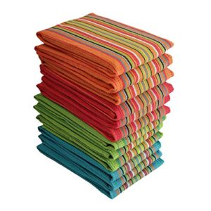 dg collections salsa stripe kitchen dish towels, 100% cotton, highly absorbent, multi purpose waffle tea towels for cooking,drying&cleaning (16×28 inches) – pack of 12 for christmas and thanks giving