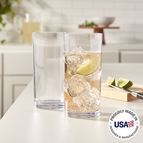 US Acrylic Classic 16 ounce Premium Quality Plastic Water Tumblers in Clear | Set of 6 Drinking Cups | Reusable, BPA-free, Made in the USA, Top-rack Dishwasher Safe