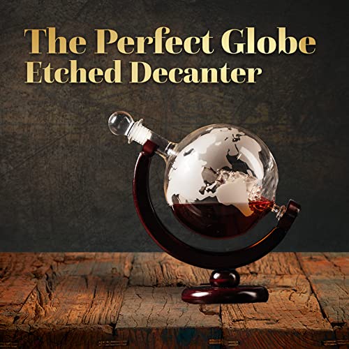 Kemstood Whiskey Globe Decanter (28 Ounce) - Etched World Globe Whiskey Decanter Sets for Men for Liquor, Vodka in Premium Gift Box - Whiskey Gifts for Men - Home Bar Accessories for Alcoholic Drinks