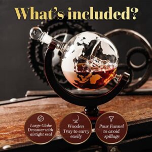 Kemstood Whiskey Globe Decanter (28 Ounce) - Etched World Globe Whiskey Decanter Sets for Men for Liquor, Vodka in Premium Gift Box - Whiskey Gifts for Men - Home Bar Accessories for Alcoholic Drinks