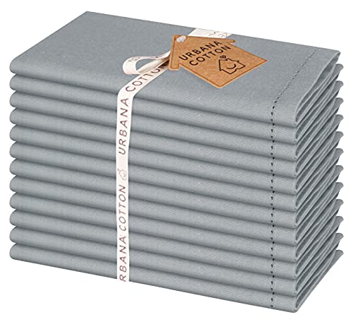 Urbana Cotton Set of 12 Hemstitch Cloth Dinner Napkins 100% Cotton Soft Durable Washable Reusable - Table Dinner Napkins for Hotel Lunch Restaurant Weddings Events & Parties - 18x18 Grey