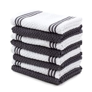 sticky toffee cotton kitchen towels dishcloths set of 8, gray and white dish cloth towels, tea towels, reusable and absorbent cleaning cloths, oeko-tex cotton, 12 in x 12 in