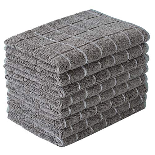 Microfiber Dish Towels - Soft, Super Absorbent and Lint Free Kitchen Towels - 8 Pack (Lattice Designed Gray Colors) - 26 x 18 Inch