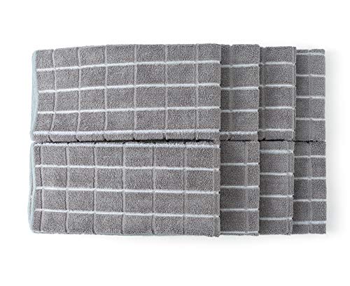 Microfiber Dish Towels - Soft, Super Absorbent and Lint Free Kitchen Towels - 8 Pack (Lattice Designed Gray Colors) - 26 x 18 Inch