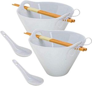 tasse verre porcelain noodle soup bowl w/bamboo chopsticks and ceramic spoon 20 oz, 2-pack