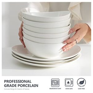 Sweese 28 oz Porcelain Bowls Set of 6 - for Salad, Pasta, Cereal - Microwave, Dishwasher and Oven Safe - White - 103.001